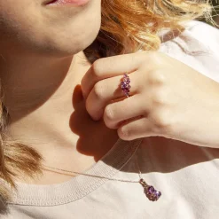 Bague or 375 rose pierres fines et diamant