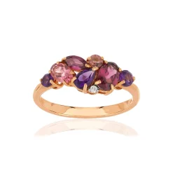 Bague or 375 rose pierres fines et diamant