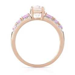 Bague or 375 rose pierres fines et diamants