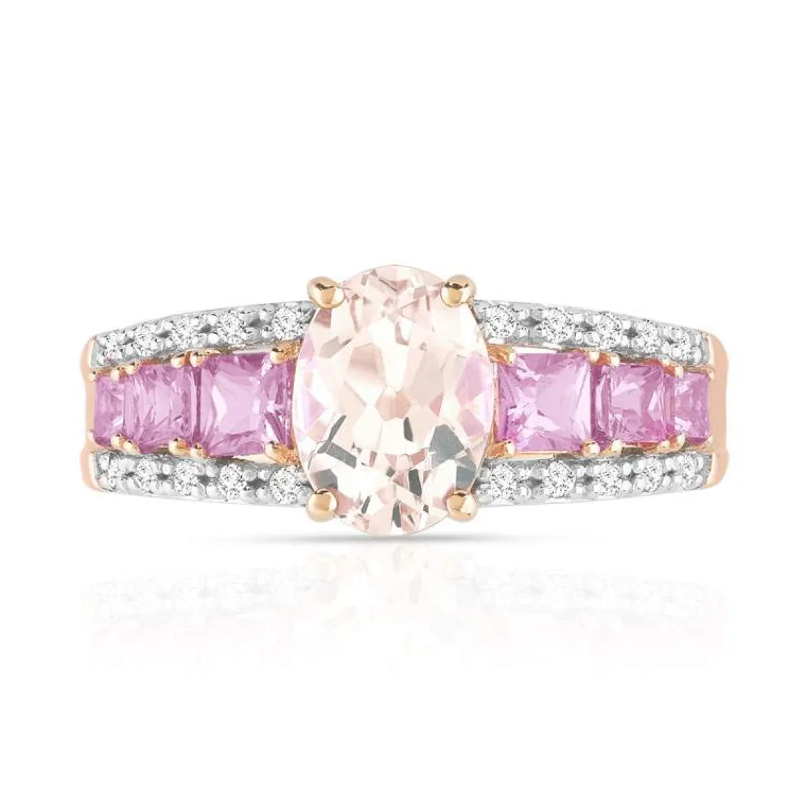 Bague or 375 rose pierres fines et diamants