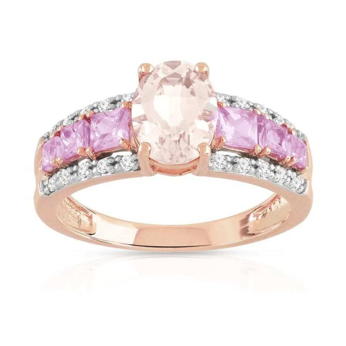 Bague or 375 rose pierres fines et diamants