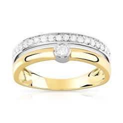 Bague 2 ors 750 alliance et solitaire 0,05 carat diamants
