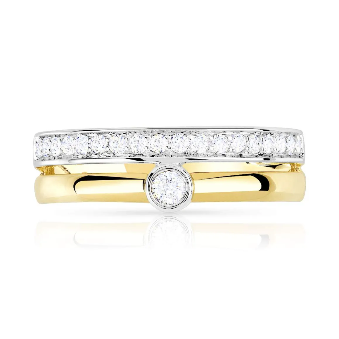 Bague 2 ors 750 alliance et solitaire 0,05 carat diamants