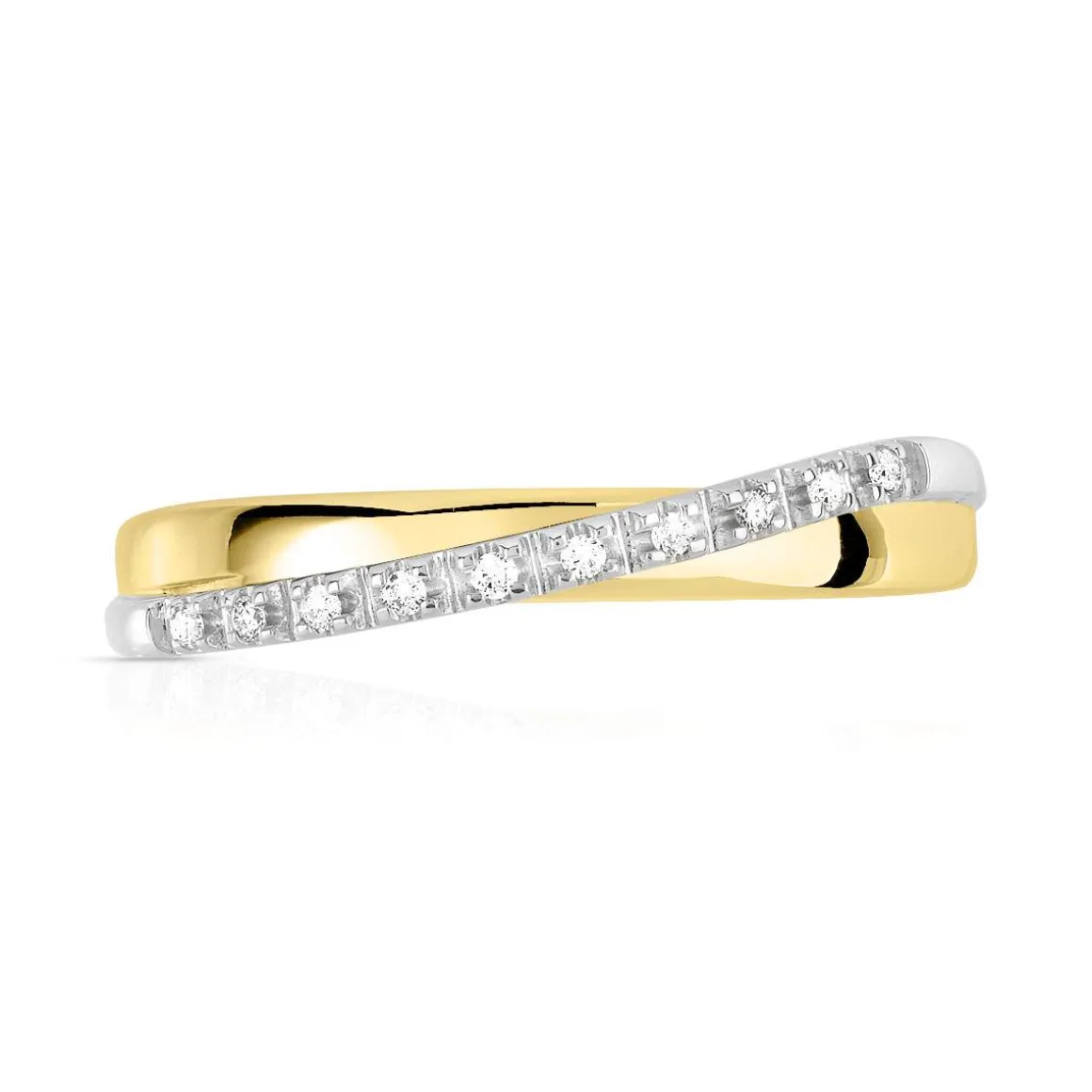 Bague 2 ors 750 anneaux croisés diamants