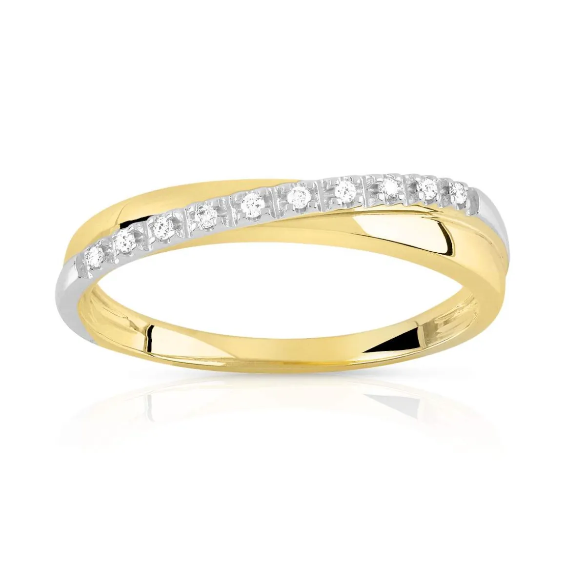 Bague 2 ors 750 anneaux croisés diamants
