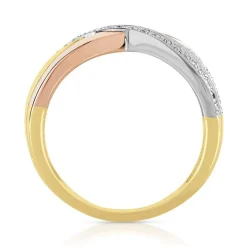 Bague 3 ors 375 entrelacée diamants