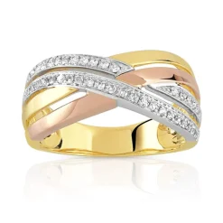 Bague 3 ors 375 entrelacée diamants