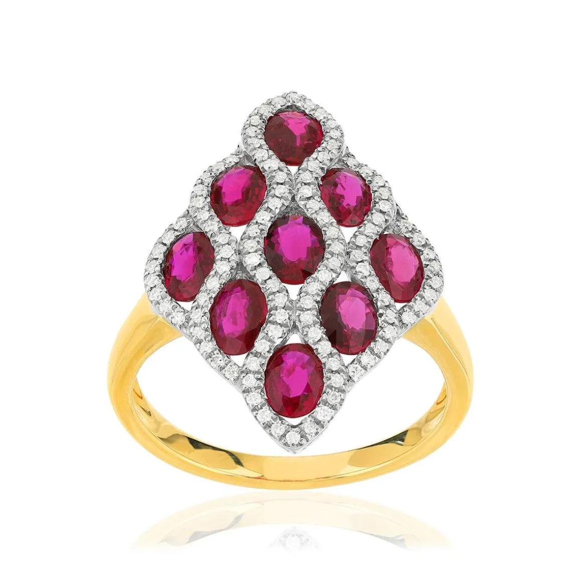 Bague 2 ors 750 losange rubis et diamants