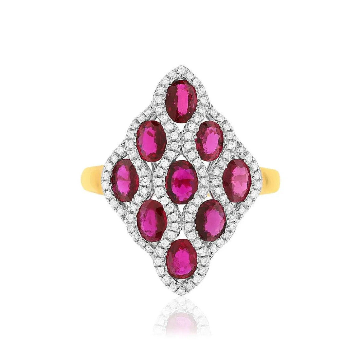 Bague 2 ors 750 losange rubis et diamants