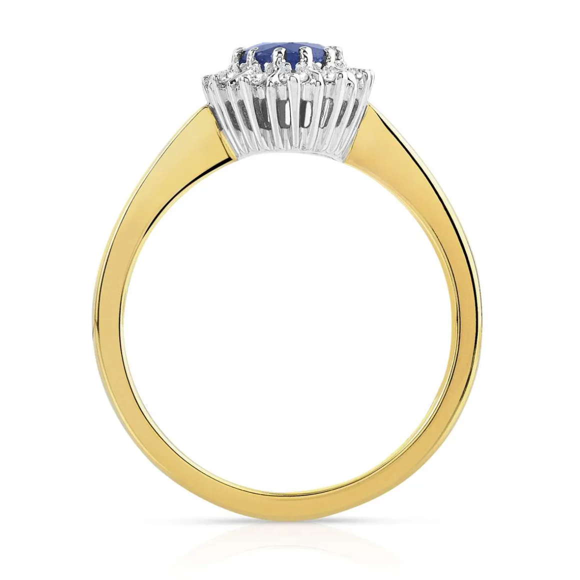 Bague 2 ors 750 saphir ovale entouré de diamants