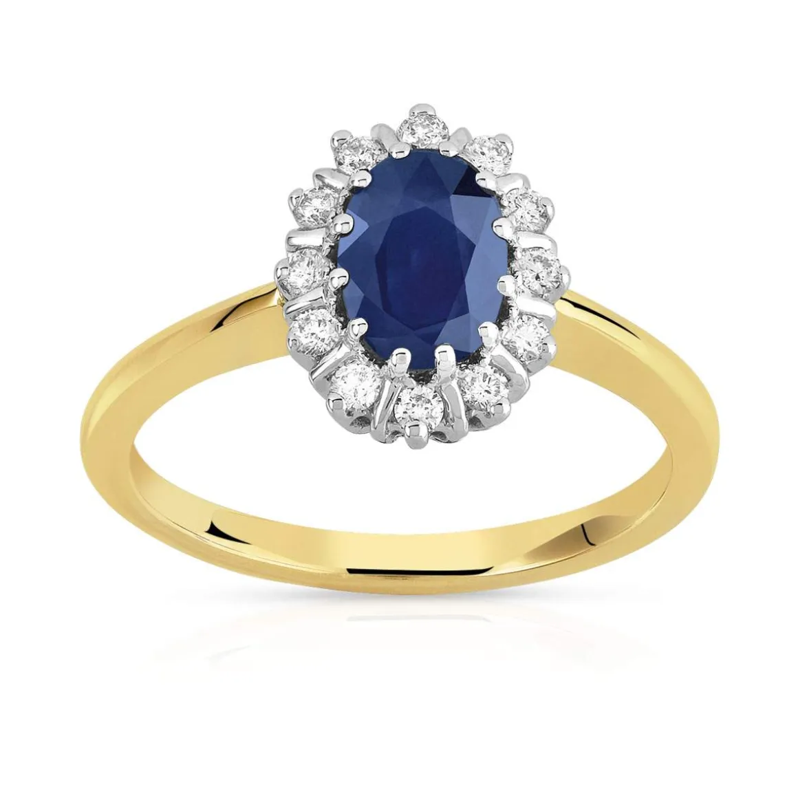 Bague 2 ors 750 saphir ovale entouré de diamants