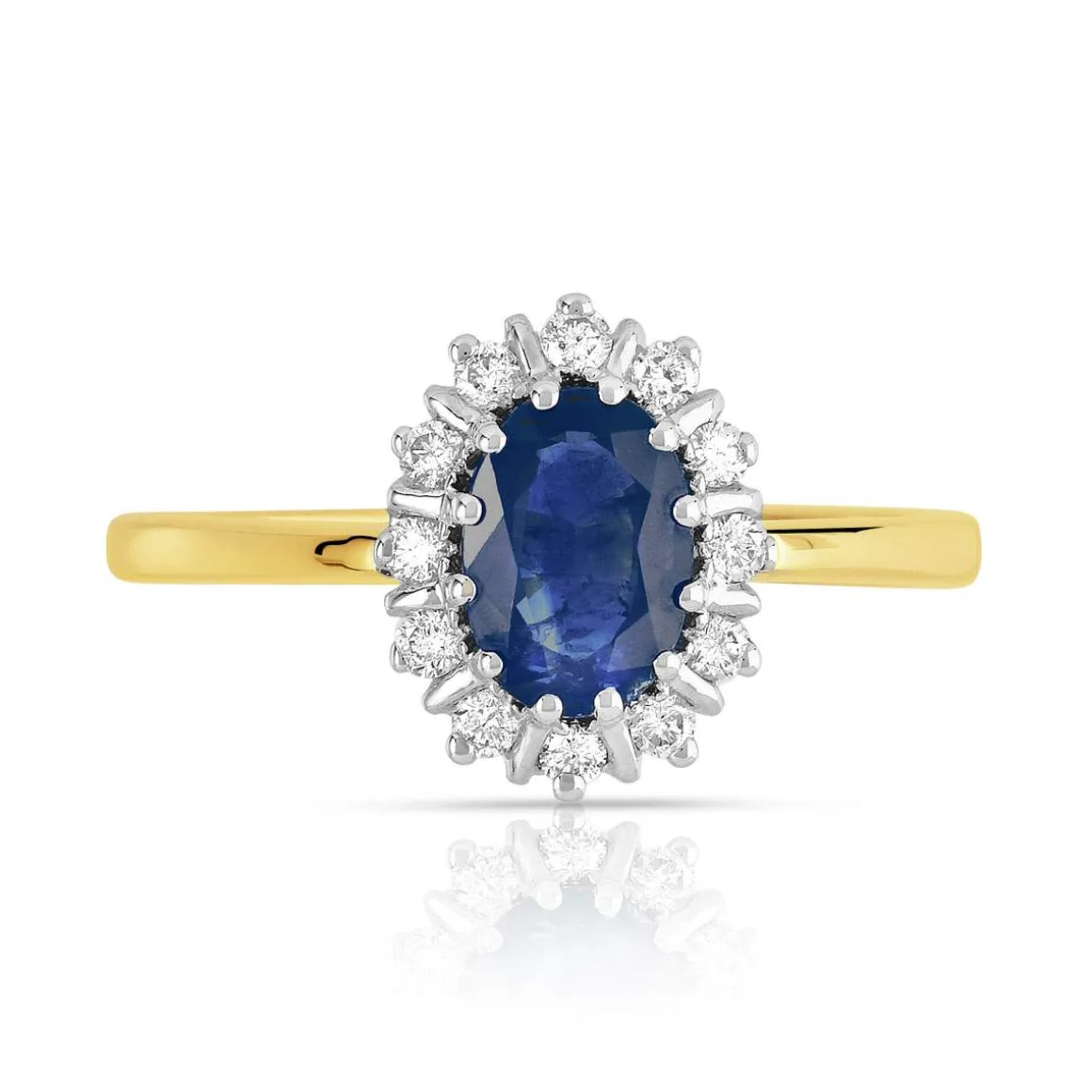 Bague 2 ors 750 saphir ovale entouré de diamants