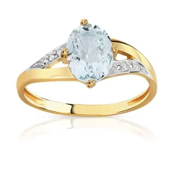 Bague or 750 2 tons aigue-marine ovale et diamants