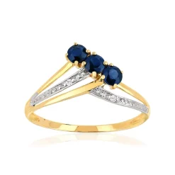 Bague or 750 2 tons ajourée saphirs et diamants