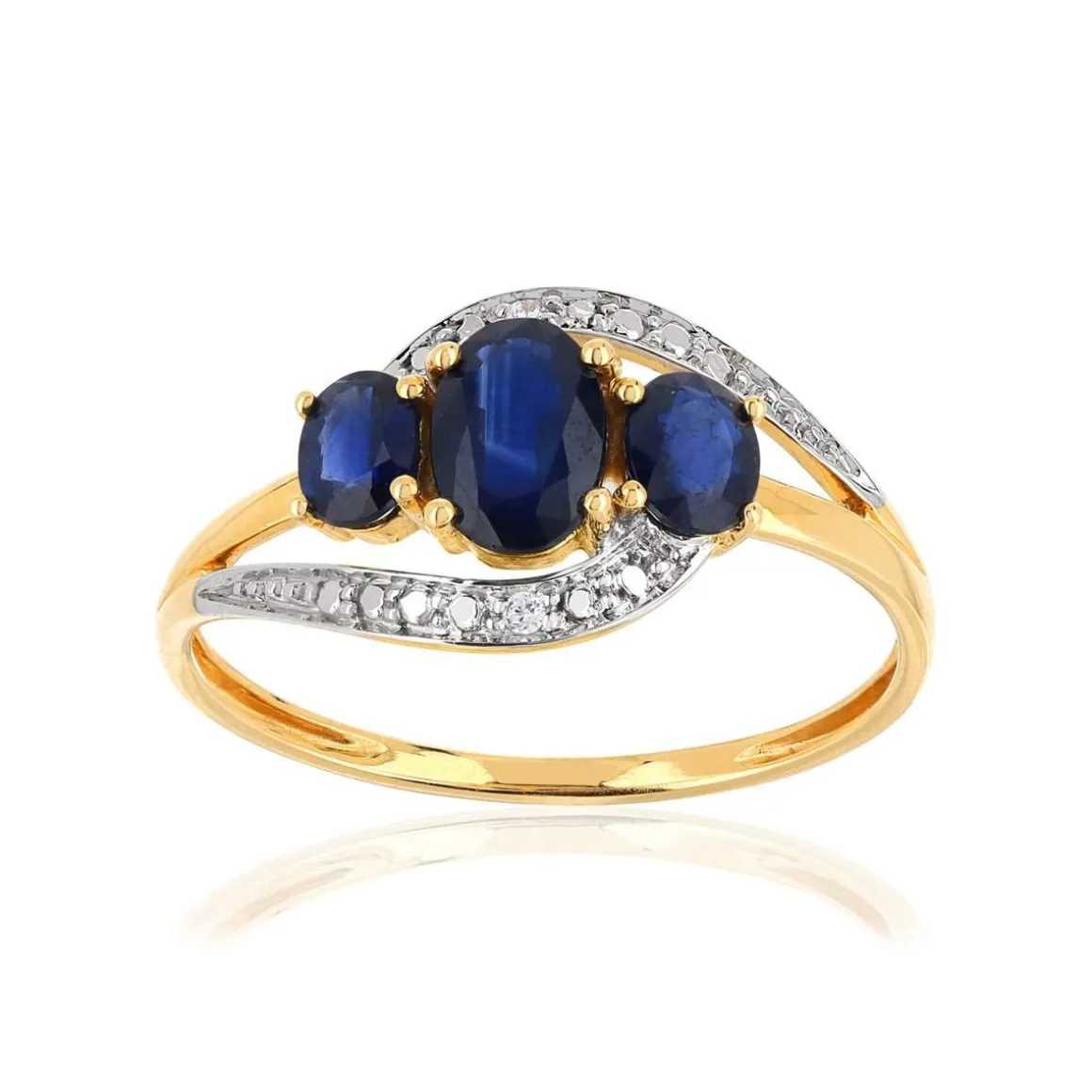Bague or 750 2 tons ajourée saphirs ovales et diamants