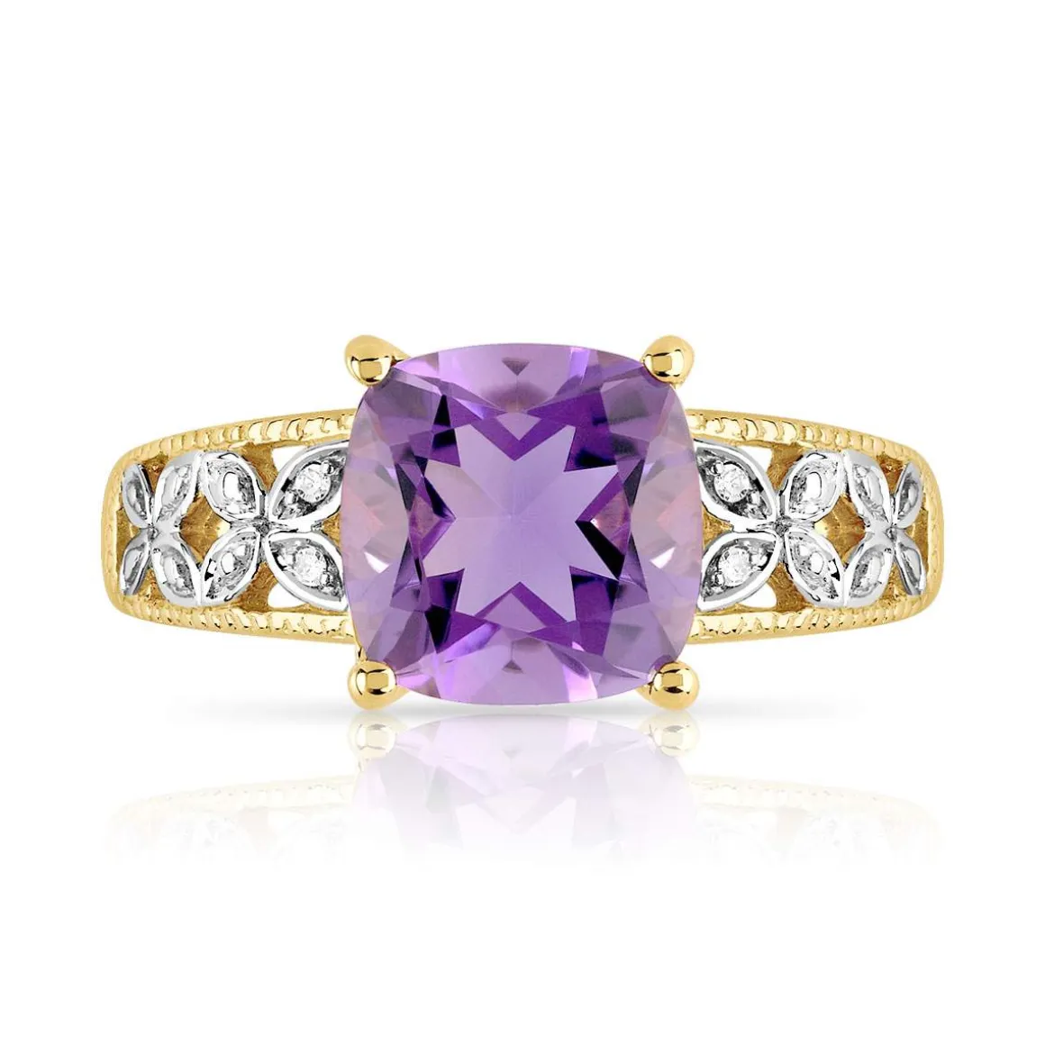Bague or 375 2 tons améthyste carrée et diamants