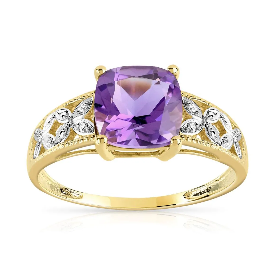 Bague or 375 2 tons améthyste carrée et diamants