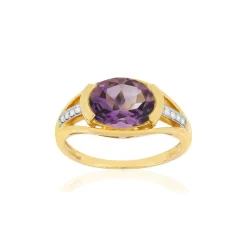 Bague or 375 2 tons, 1 Améthyste, diamants.