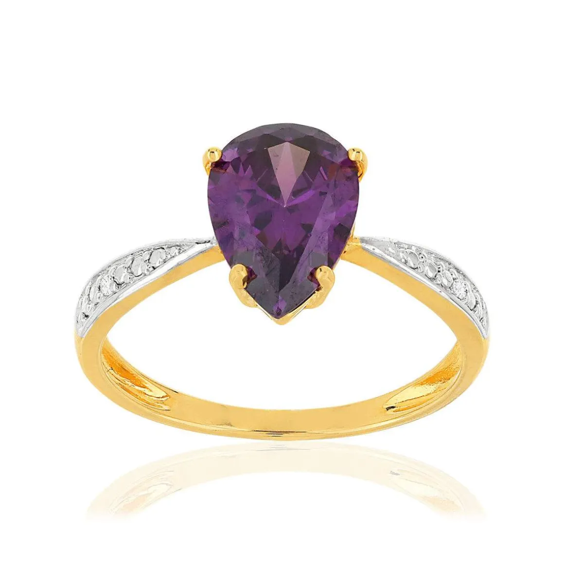 Bague or 375 2 tons améthyste taille poire et diamants