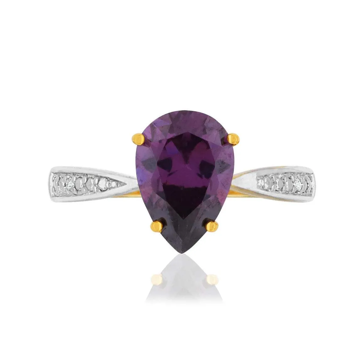 Bague or 375 2 tons améthyste taille poire et diamants