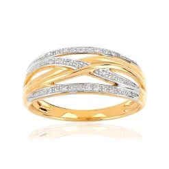 Bague or 375 2 tons anneaux entrelacés diamants