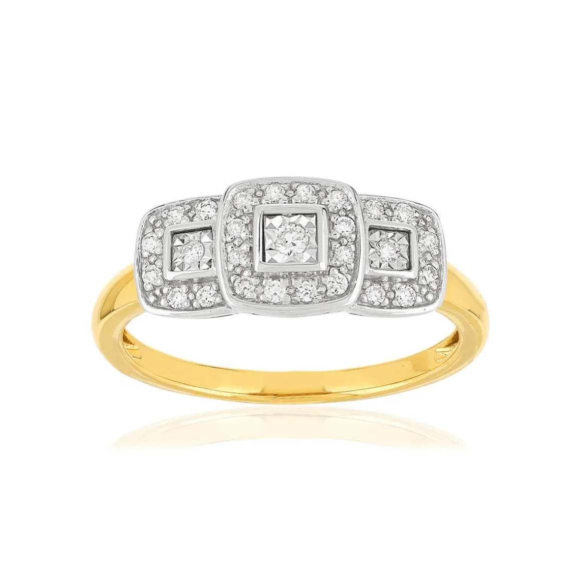 Bague or 750 2 tons carrée diamants