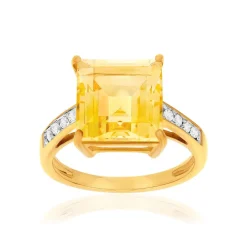 Bague or 375 2 tons citrine carrée et zirconias