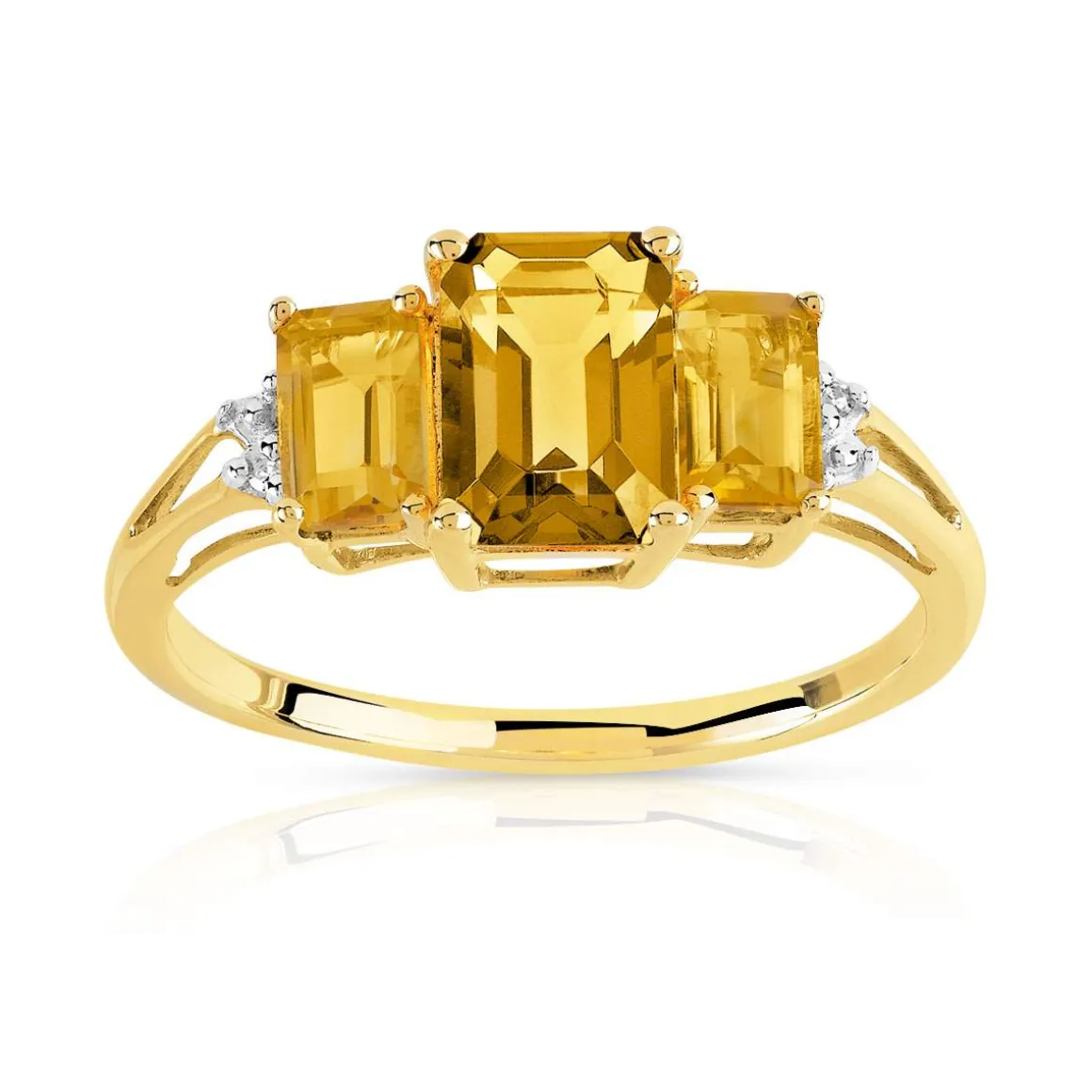 Bague or 375 2 tons citrines rectangulaires et diamants