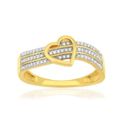 Bague or 375 2 tons coeur demi-tour diamants