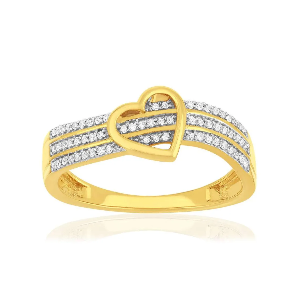 Bague or 375 2 tons coeur demi-tour diamants