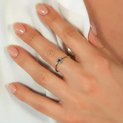 Bague or 375 2 tons coeur saphir et diamants