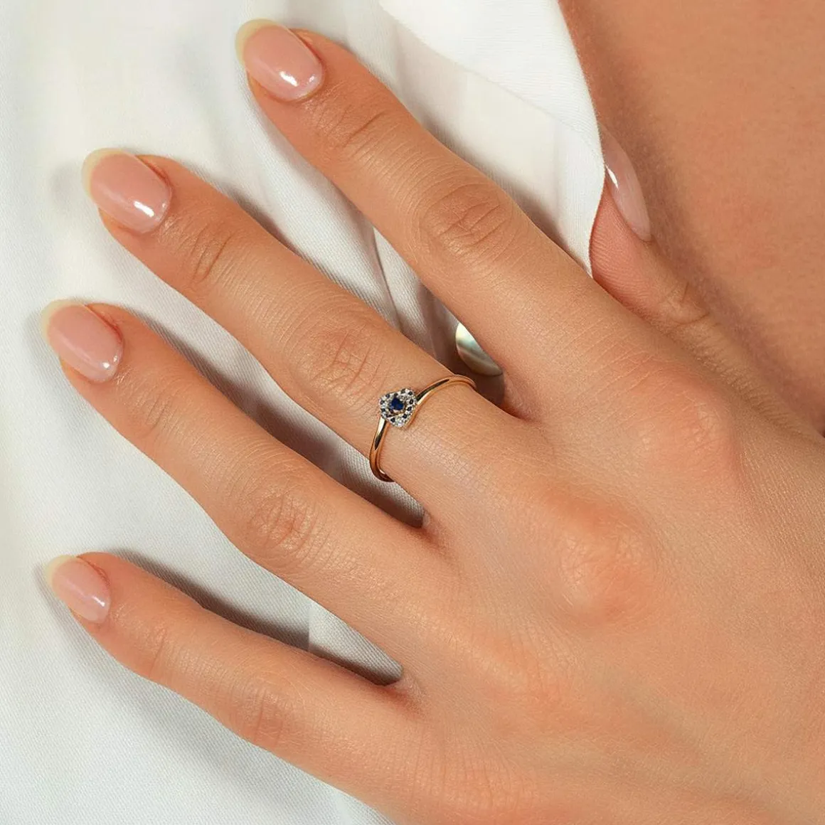Bague or 375 2 tons coeur saphir et diamants