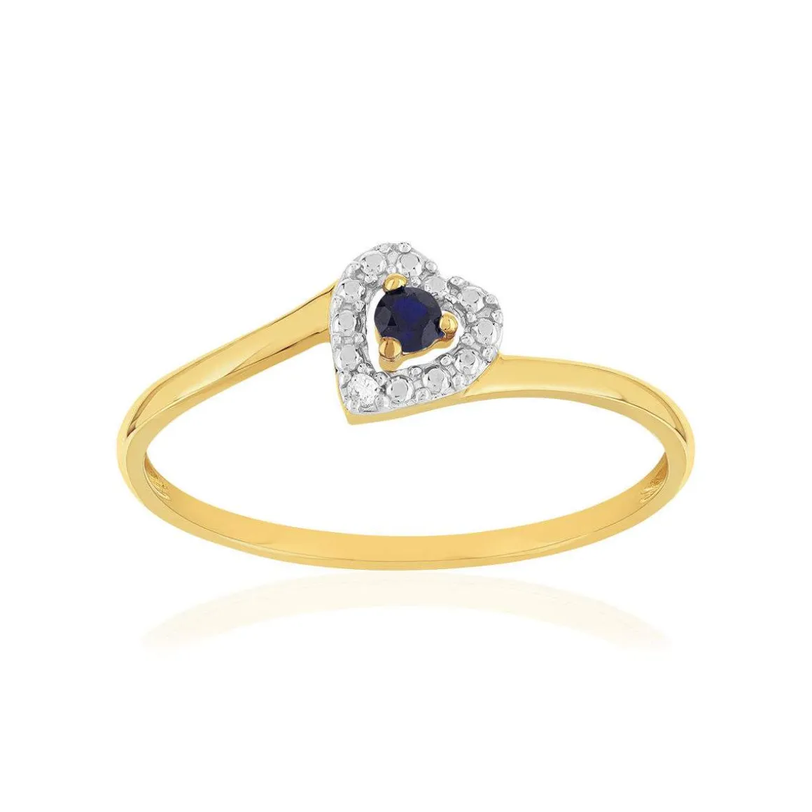 Bague or 375 2 tons coeur saphir et diamants