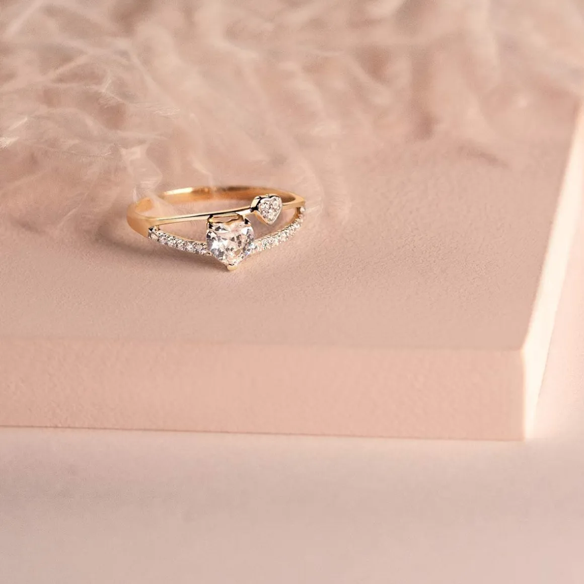 Bague or 375 2 tons coeurs zirconias