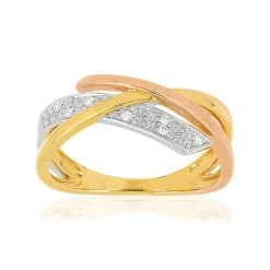 Bague or 375 3 tons croisée diamants