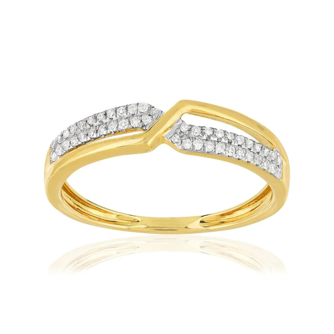 Bague or 375 2 tons croisée diamants