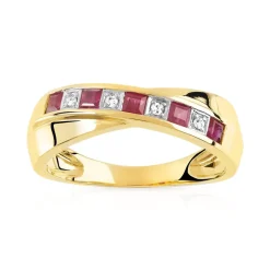 Bague or 750 2 tons croisée rubis et diamants