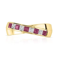 Bague or 750 2 tons croisée rubis et diamants