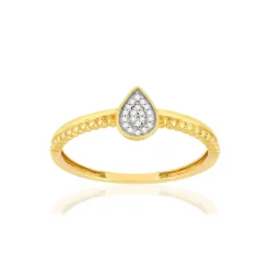 Bague or 375 2 tons diamants, motif goutte