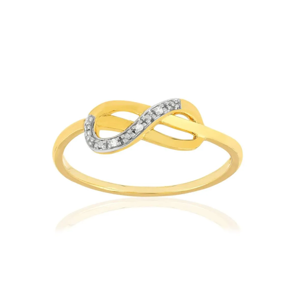 Bague or 375 2 tons, diamants. Motif infini.
