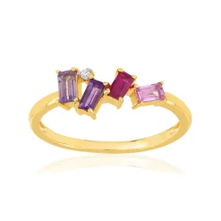 Bague or 375 2 tons diamants pierres précieuses et fines