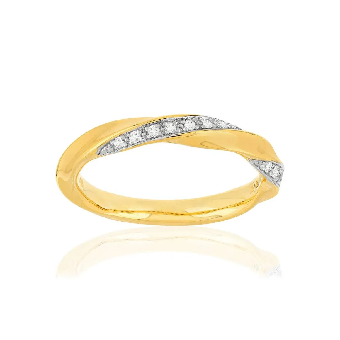 Bague or 375 2 tons, diamants total 10/100e de carat.