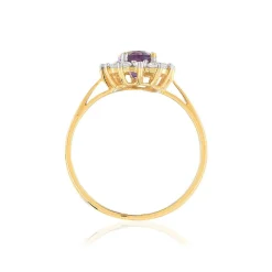 Bague or 375 2 tons fleur améthyste ovale et zirconias