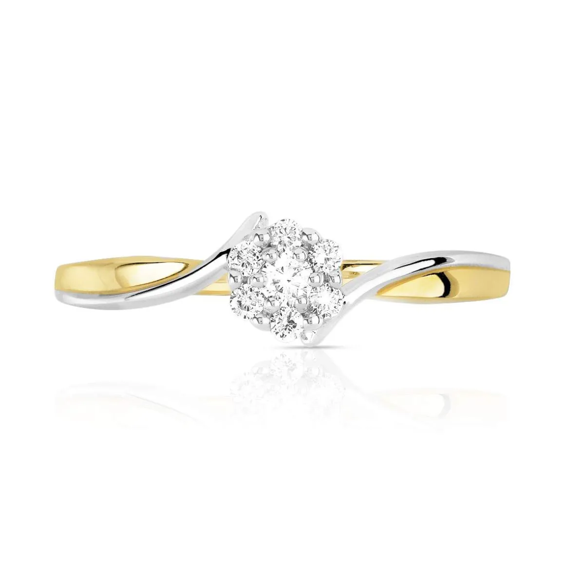 Bague or 750 2 tons fleur diamants
