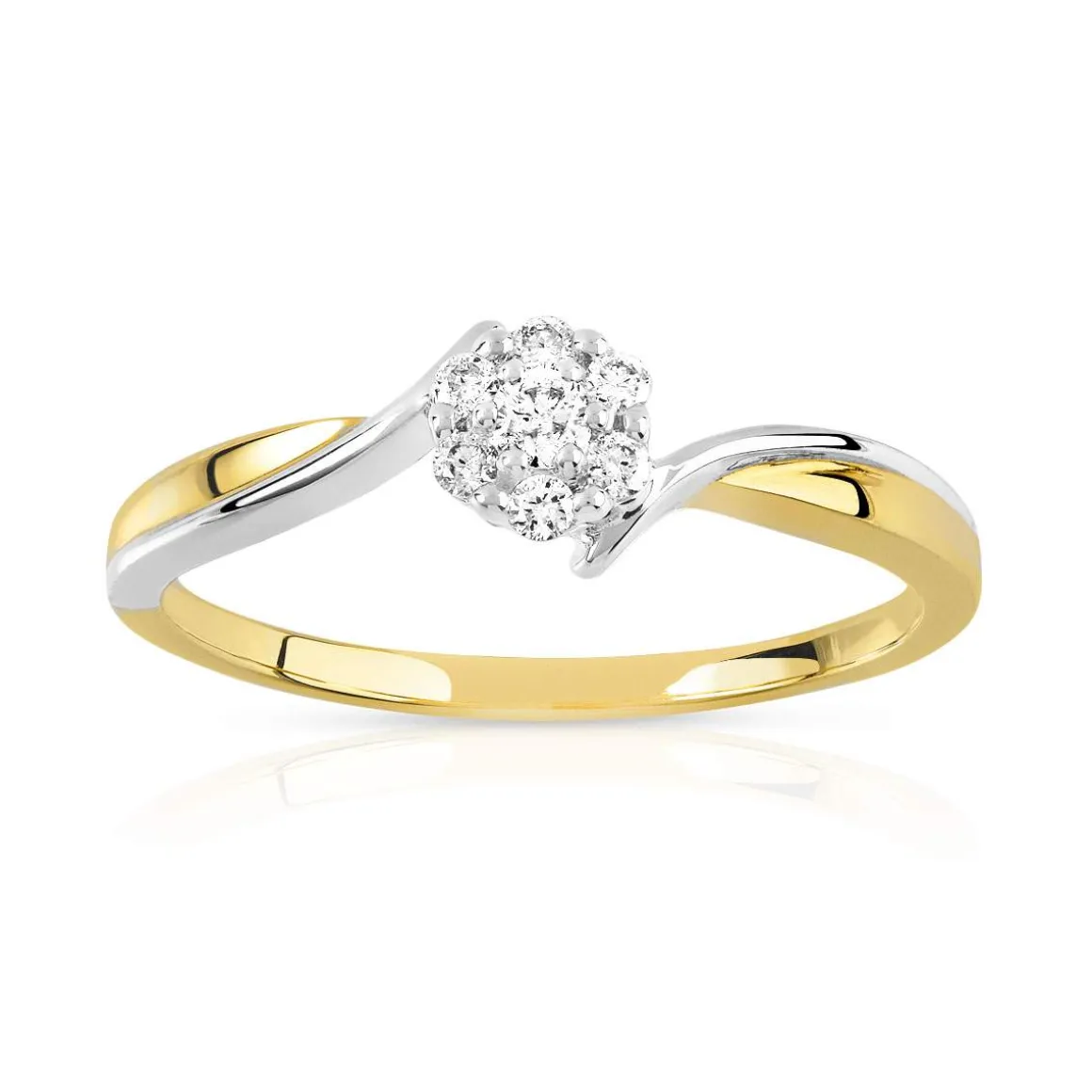 Bague or 750 2 tons fleur diamants