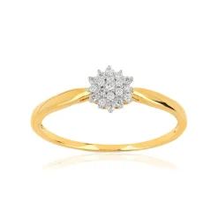 Bague or 375 2 tons fleur diamants