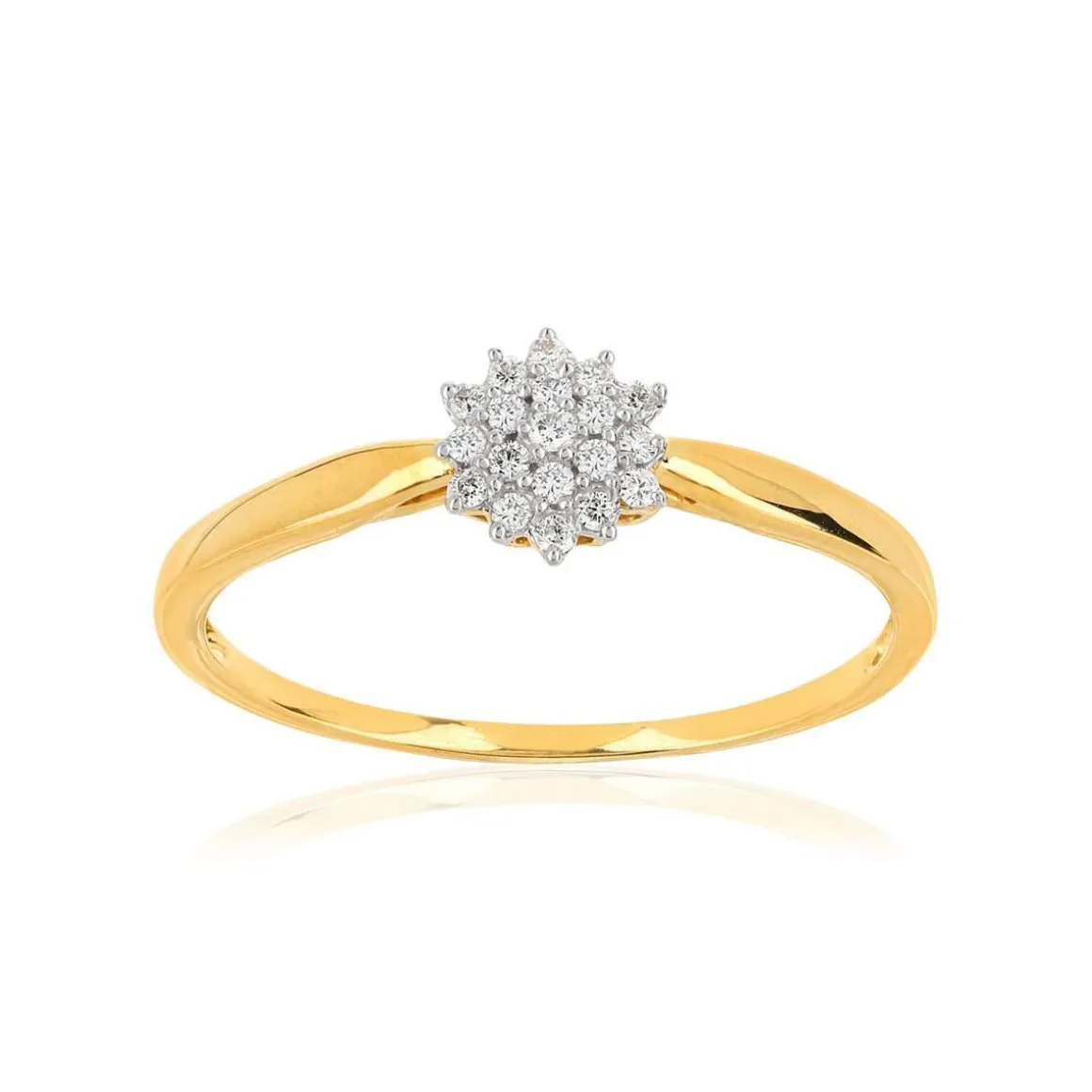 Bague or 375 2 tons fleur diamants