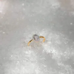 Bague or 375 2 tons fleur diamants