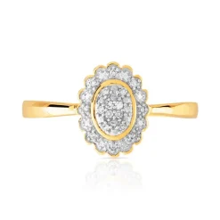Bague or 375 2 tons fleur diamants