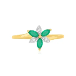 Bague or 375 2 tons fleur émeraudes et diamants